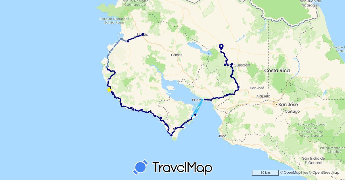 TravelMap itinerary: driving, cycling, boat in Costa Rica (North America)