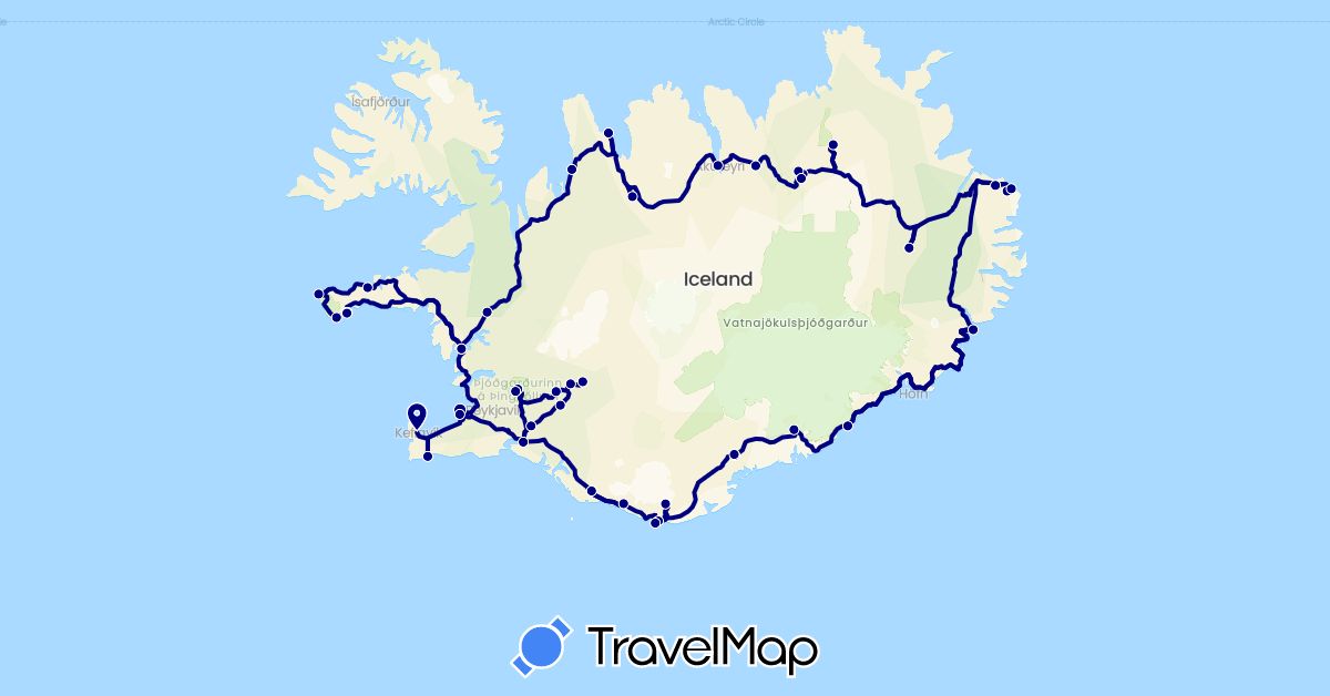 TravelMap itinerary: driving in Iceland (Europe)
