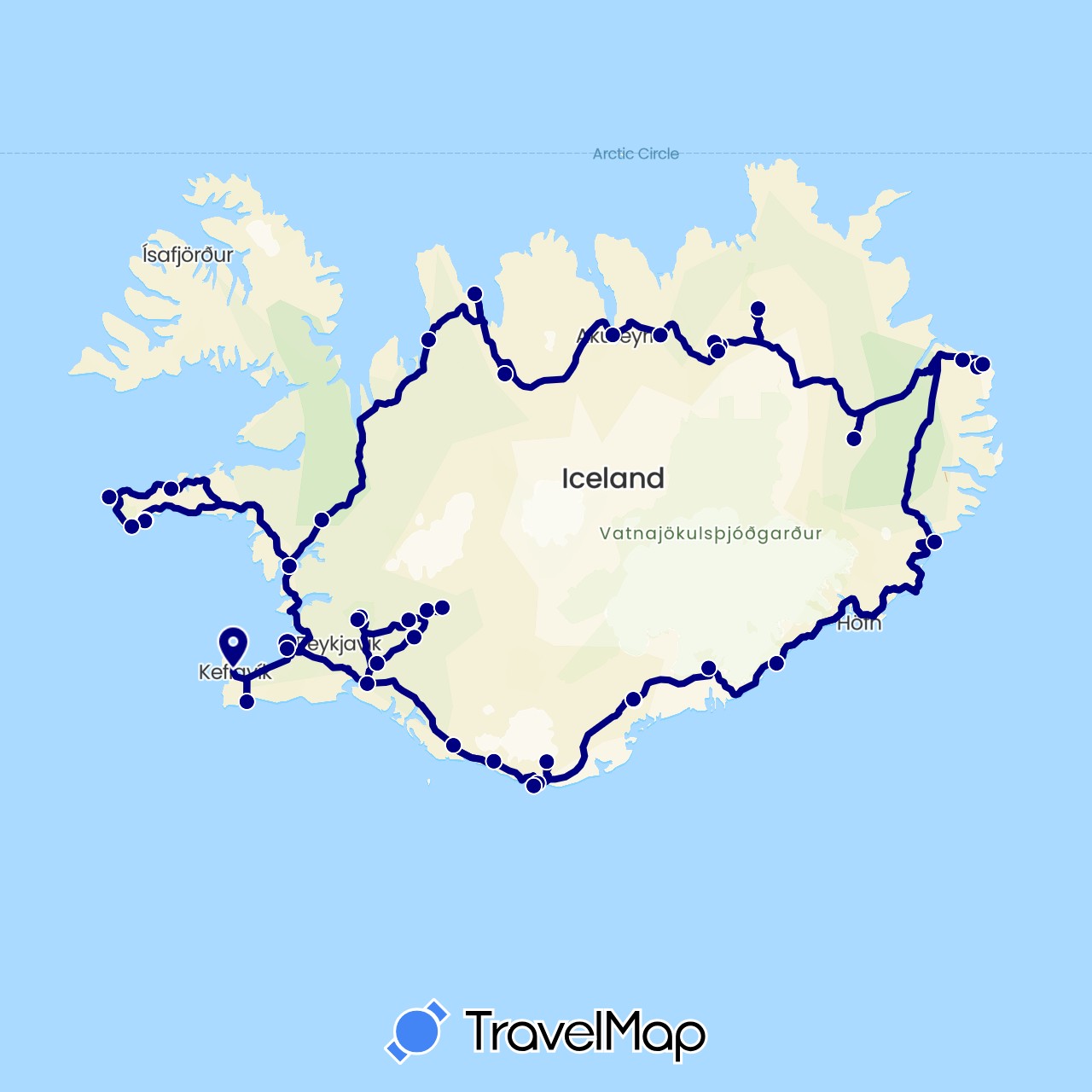 TravelMap itinerary: driving in Iceland (Europe)